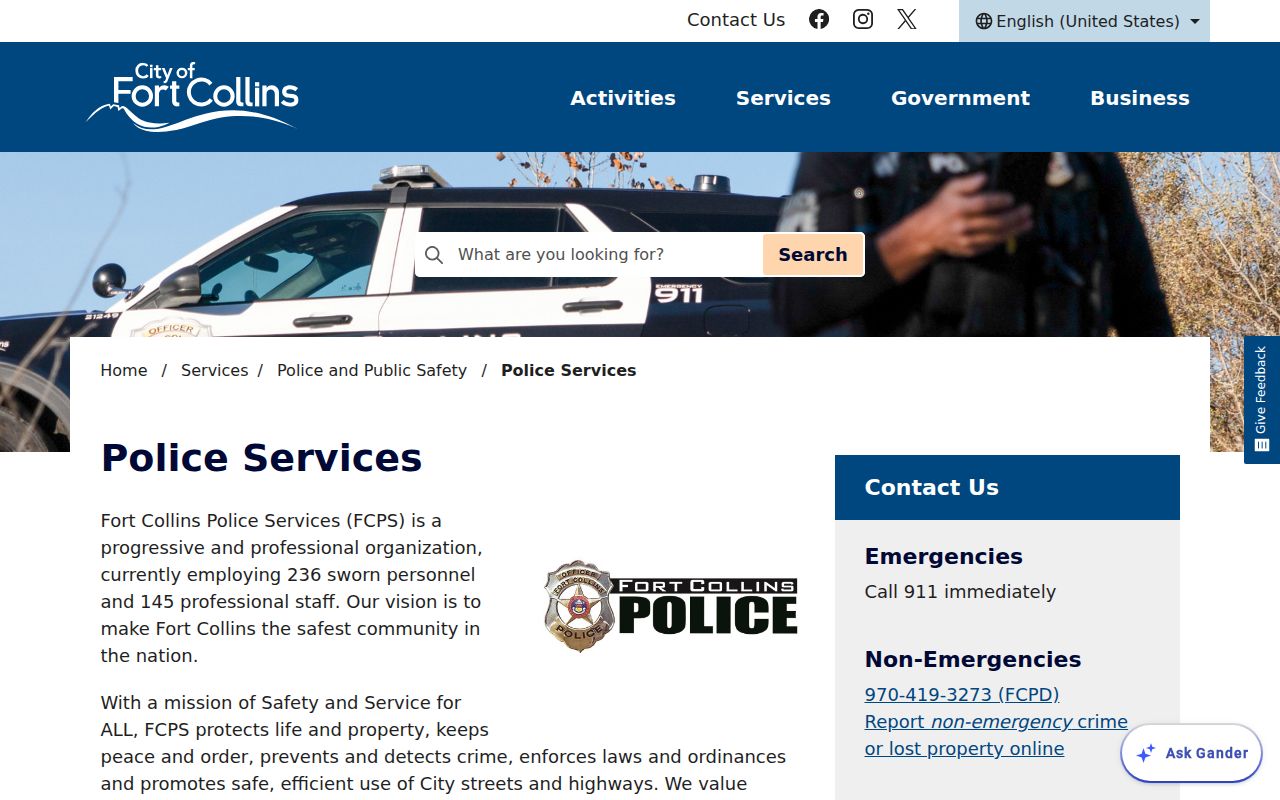 Fort Collins Police Services channel for warrant-related police records