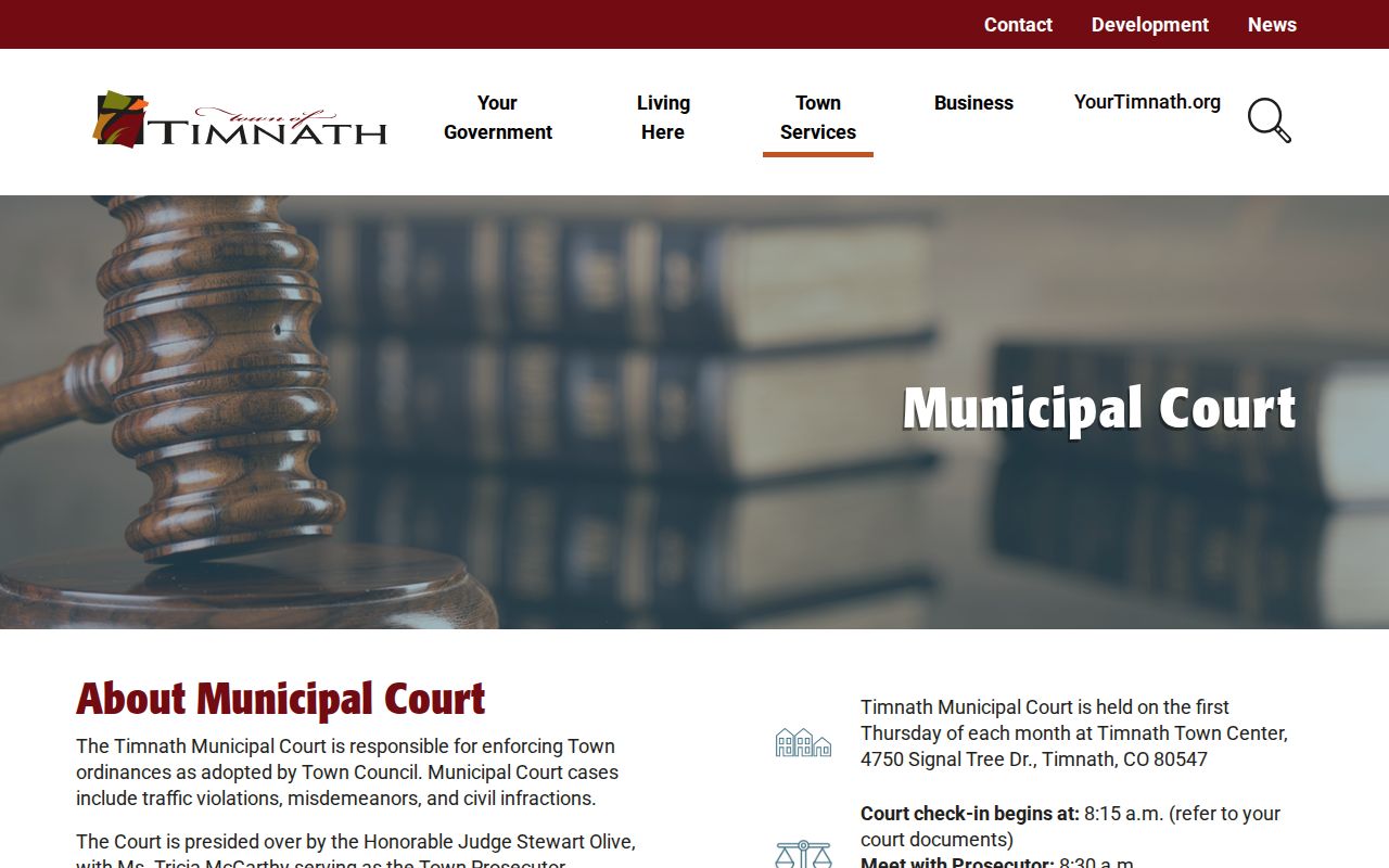 Timnath warrant records and Town Center Municipal Court schedule